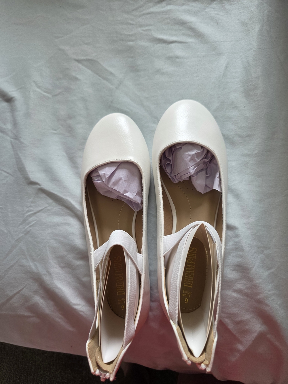 Women's White Ballet Flats with Ankle Strap
